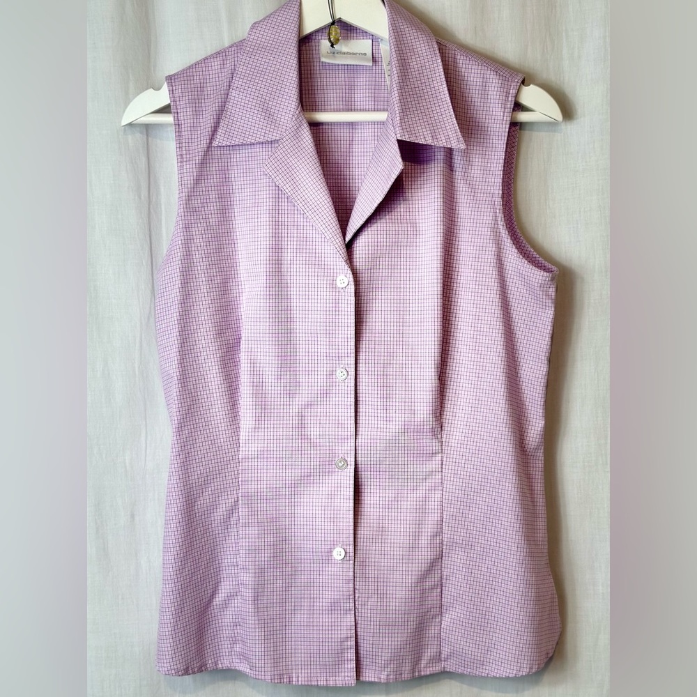 LIZ CLAIBORNE - Womens Button Down Sleeveless Top SHIRT Sz 6 Print - Purple
